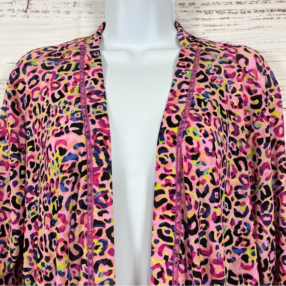 LOGO Lori Goldstein Pink Animal Print Open Cardigan - Picture 2 of 13